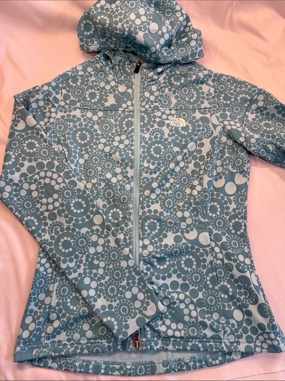 The North Face Teal Circular-Print Hooded Rain Jacket